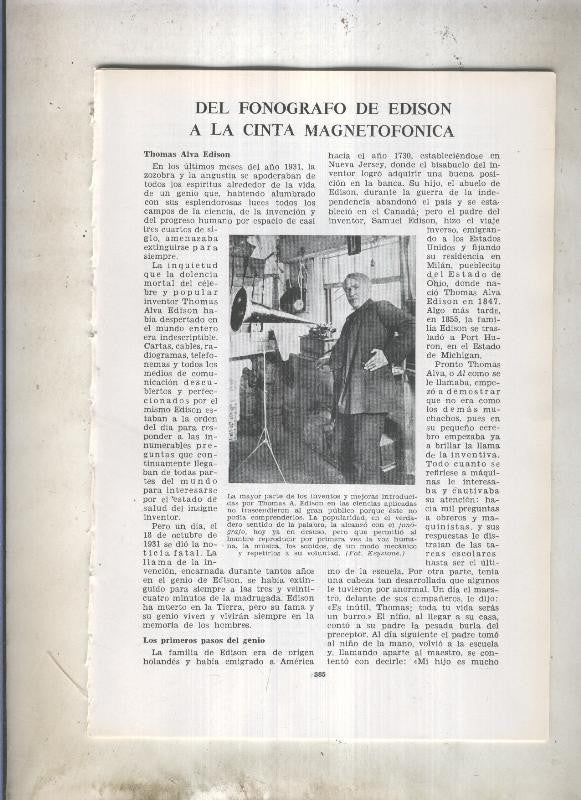 Del fonografo de Edison a la cinta magnetofonica