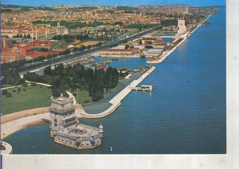 Postal 014099: Vista general con la torre de Belen en primer plano en Lisboa, Portugal