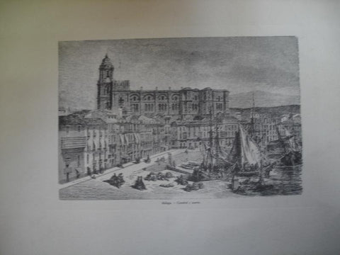 Lamina de Malaga: Catedral y puerto