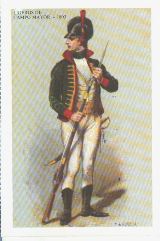 Postal 014545: Uniformes militares siglos XIX-XX: Ligeros de campo mayor 1803