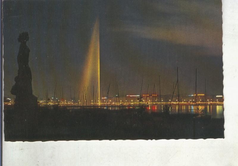 Postal 014653: Estatua de la Brise y rada de Geneve, Suiza