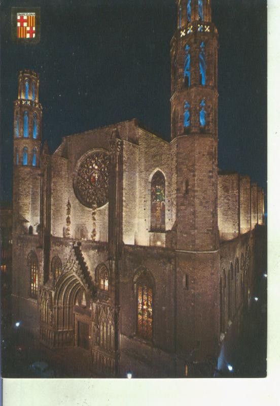 Postal 014726: Vista nocturna de la Iglesia de Santa Maria del Mar en Barcelona