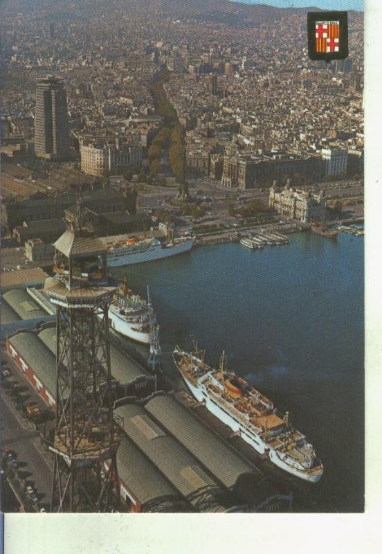 Postal 014729: Vista aera del puerto y de la ciudad de Barcelona