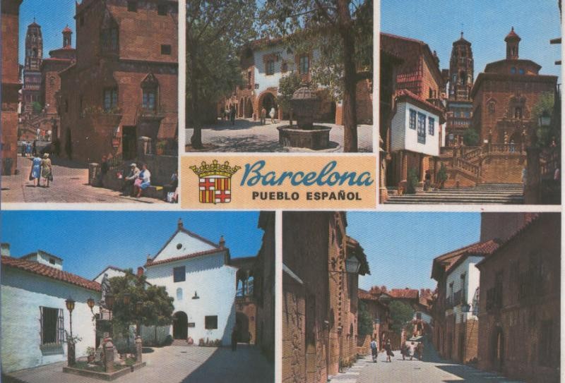 Postal 014788: vistas varias del pueblo español de Barcelona