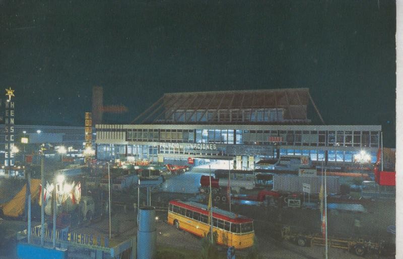 Postal 014802: Vista nocturna del Palacio de las Naciones en la Feria Internacional de Barcelona