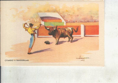 Postal 014817: artes del Toreo: Citando a banderillas