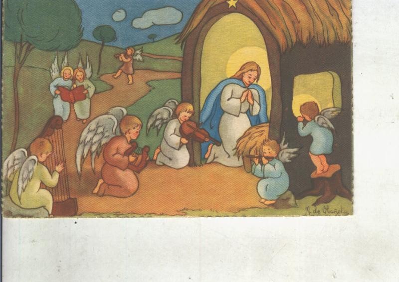 Postal 014829: Tarjeta Navidad: escena del nacimiento por Olañeta