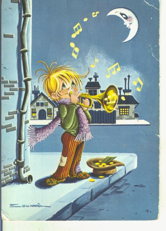 Postal 015018: Musico nocturno ilustrado por Cegarra