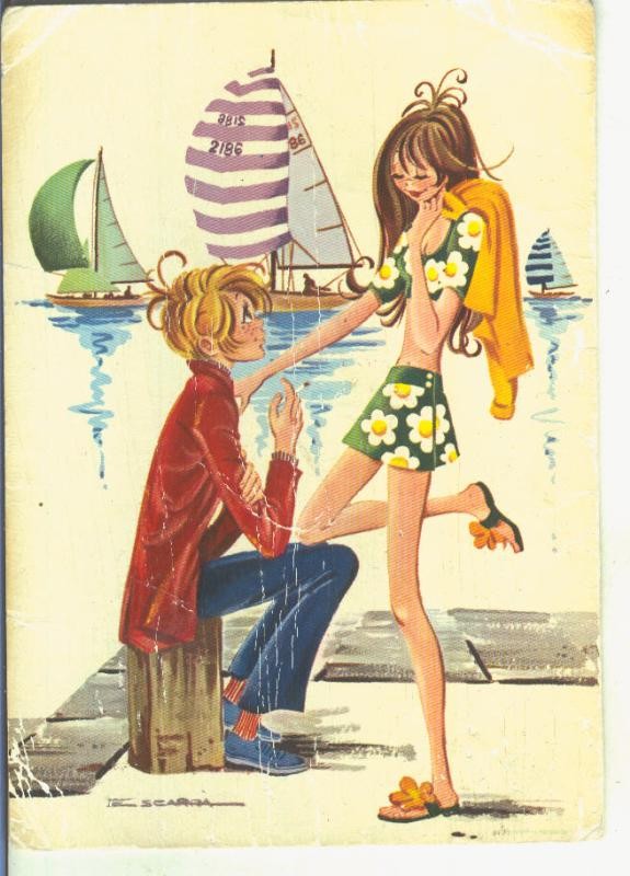Postal 015022: Enamorados en el muelle ilustrado por Cegarra