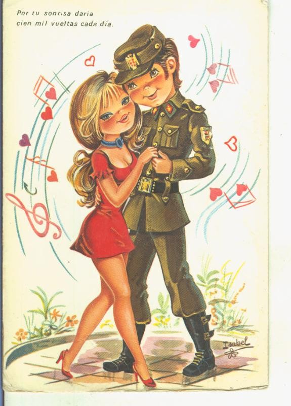 Postal 015024: Soldado con su novia ilustrado por Isabel