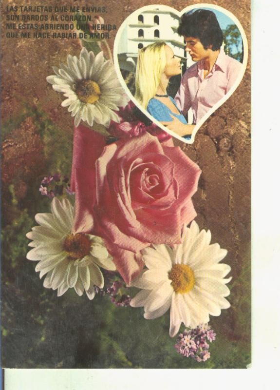 Postal 015039: pareja romantica con rosa