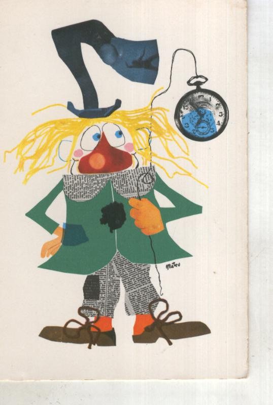 Postal 015050: Payaso con reloj, ilustracion de Mateu