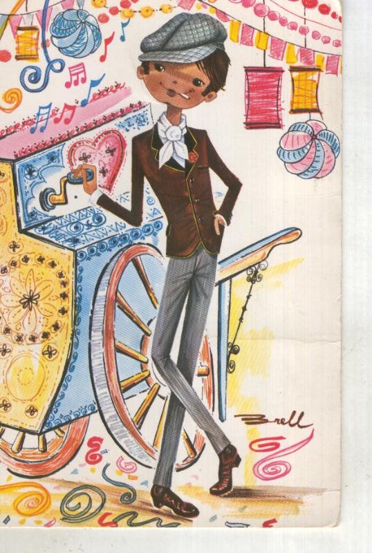 Postal 015055: Chulapon con organillo, ilustracion de Brell 