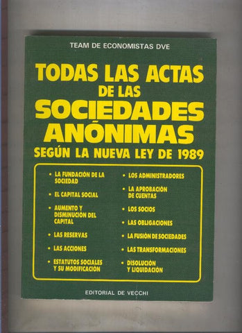Todas las actas de las sociedades anonimas segun la nueva ley de 1989