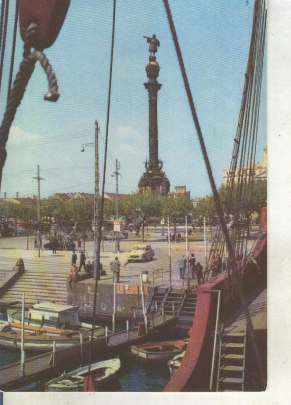 Postal 015214: Vista de Colon desde la Carabela en el puerto de Barcelona