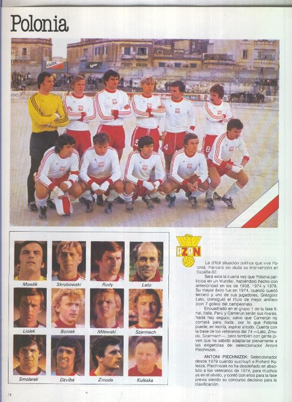 España 1982 lamina 02: Seleccion de Polonia