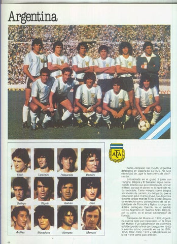 España 1982 lamina 06: Seleccion de Argentina