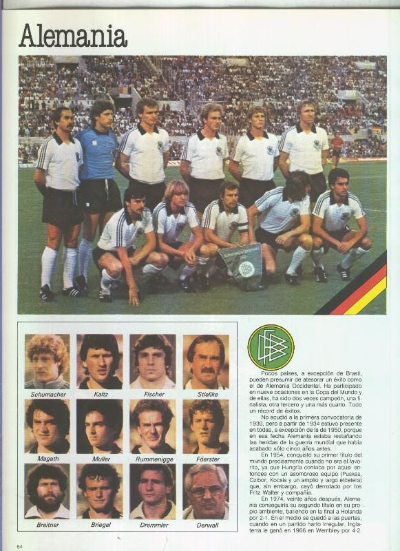 España 1982 lamina 07: Seleccion de Alemania
