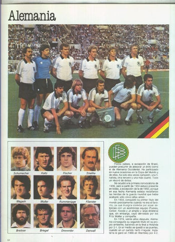 España 1982 lamina 07: Seleccion de Alemania
