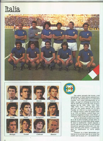 España 1982 lamina 08: Seleccion de Italia