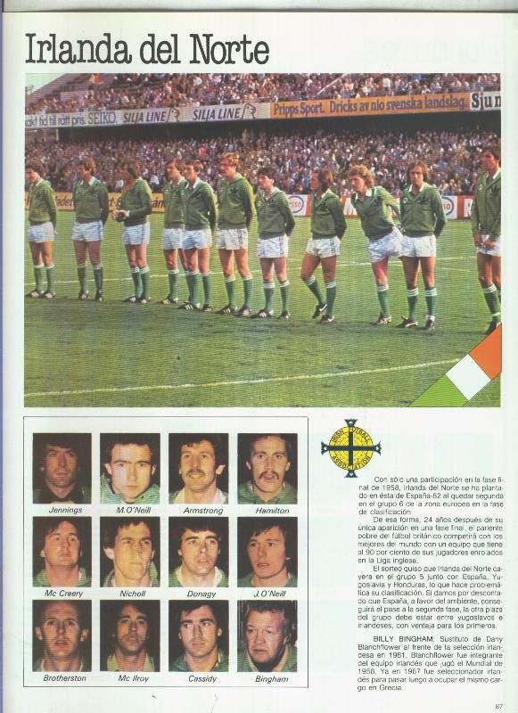 España 1982 lamina 13: Seleccion de Irlanda del Norte