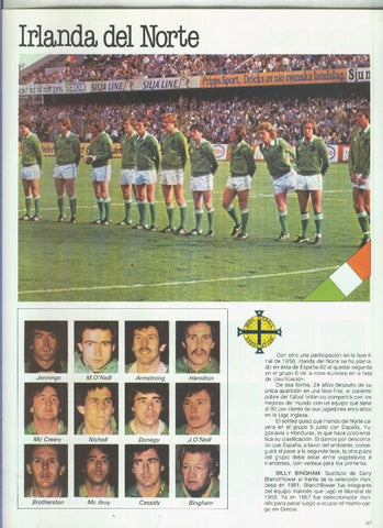 España 1982 lamina 13: Seleccion de Irlanda del Norte