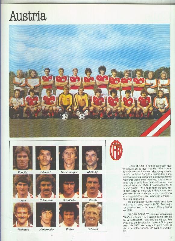 España 1982 lamina 16: Seleccion de Austria