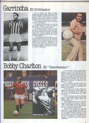 España 1982 lamina 19: Articulo sobre Garrincha y Bobby Charlton