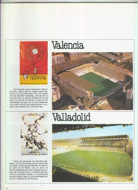 España 1982 lamina 24: Estadios del Valencia y Valladolid