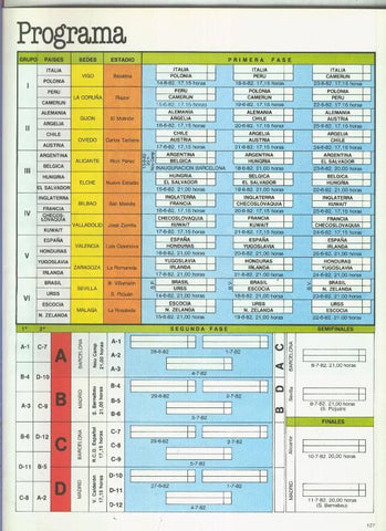 España 1982 lamina 38: Programa del campeonato