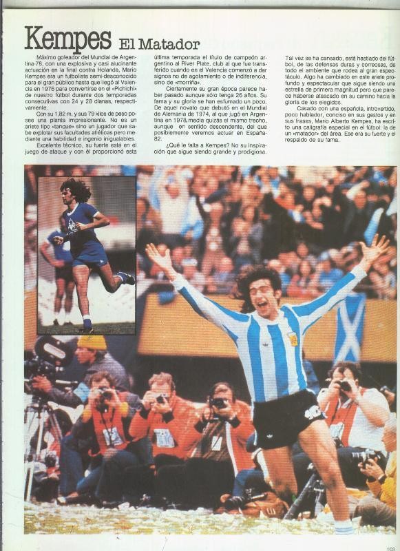 España 1982 lamina 23: Articulo sobre Kempes el matador