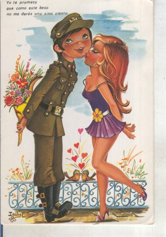 Postal 015243: Besando al novio milico, ilustracion de Isabel