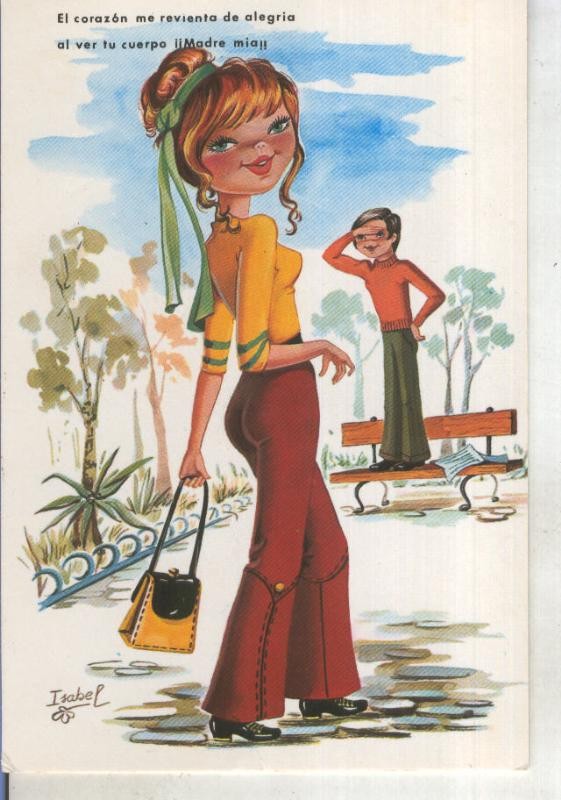 Postal 015244: Acudiendo a la cita con el novio, ilustracion de Isabel