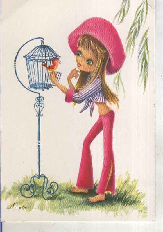 Postal 015250: Cuidando al pajarito, ilustracion de Alain