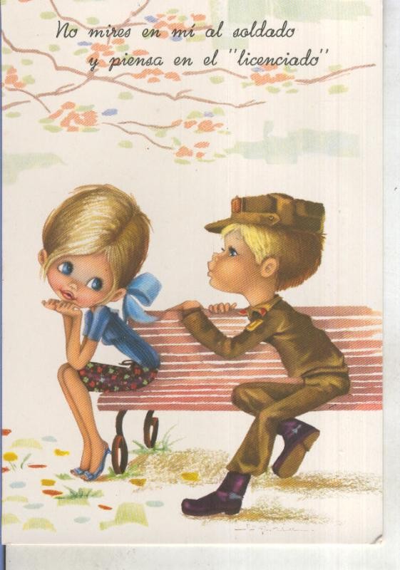 Postal 015258: Militar con su novia, ilustracion de ?