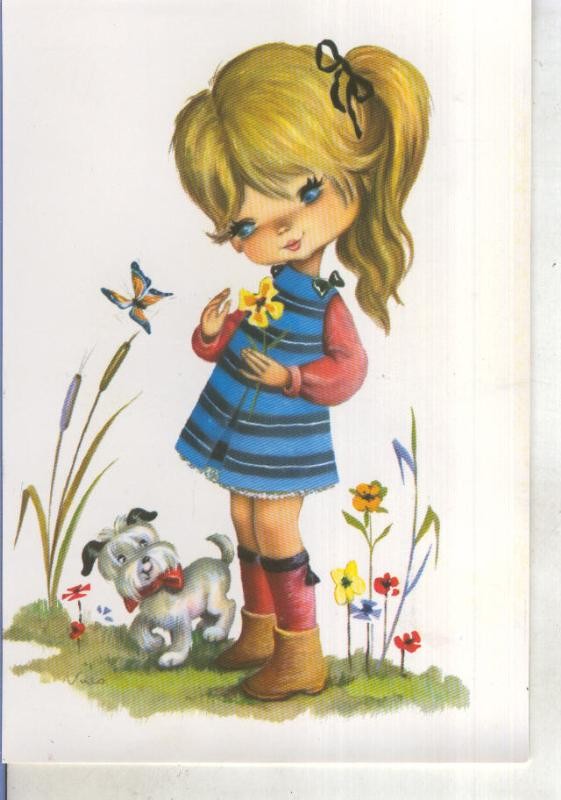 Postal 015274: Chica con su perrito, ilustracion de ?