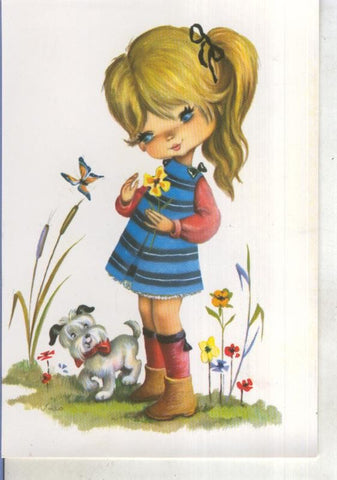 Postal 015274: Chica con su perrito, ilustracion de ?