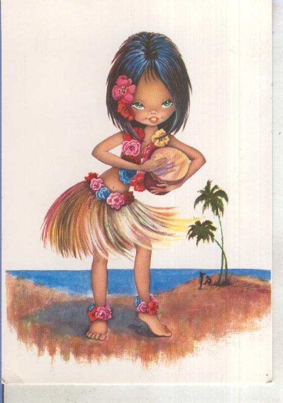 Postal 015288: Bailarina hawaina, ilustracion de ?