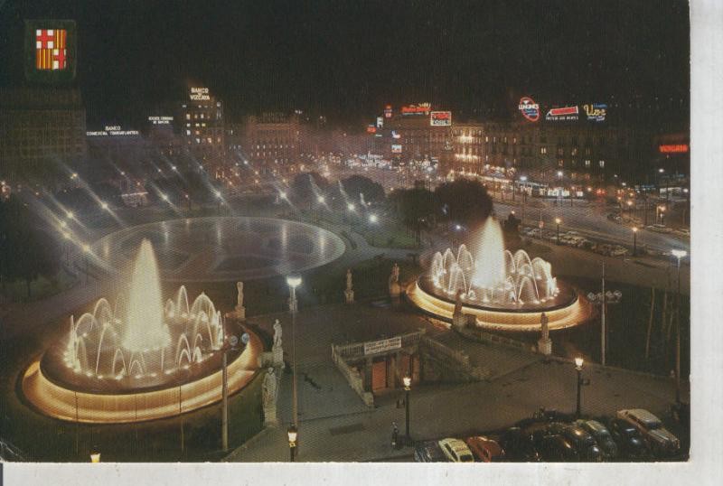 Postal 015791: Vista nocturna de la plaza Cataluña de Barcelona