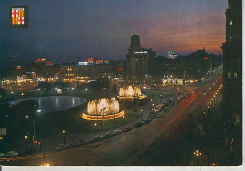 Postal 015911: Vista nocturna de la plaza cataluña de Barcelona