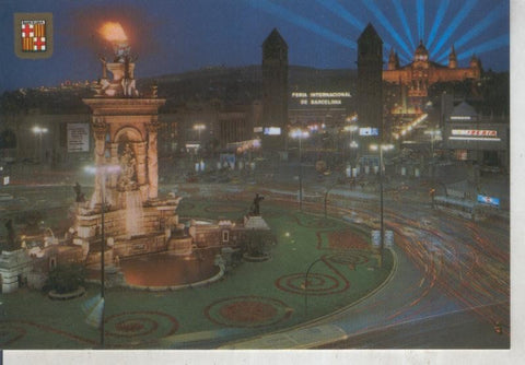 Postal 015912: Vista nocturna de la plaza españa y montjuich e Barcelona