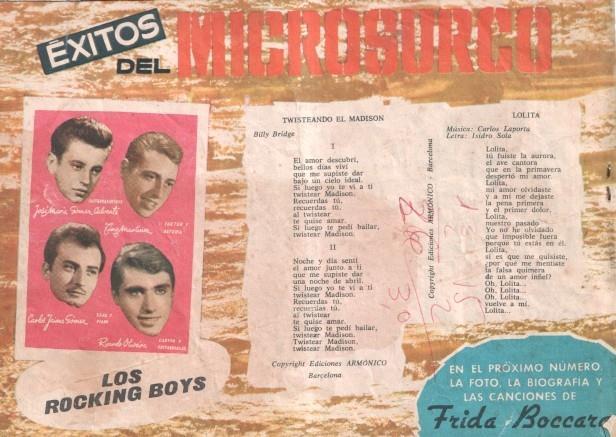 Serenata numero 160: trasera cancionero y foto de Los Rocking Boys