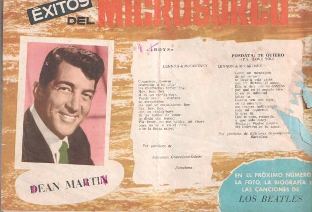 Serenata numero 221: trasera cancionero y foto de Dean Martin