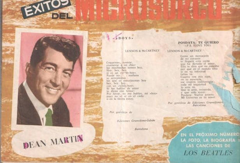 Serenata numero 221: trasera cancionero y foto de Dean Martin