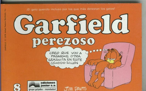 Garfield de Jim Davis numero 08: Perezoso (numerado 1 en interior cubierta)