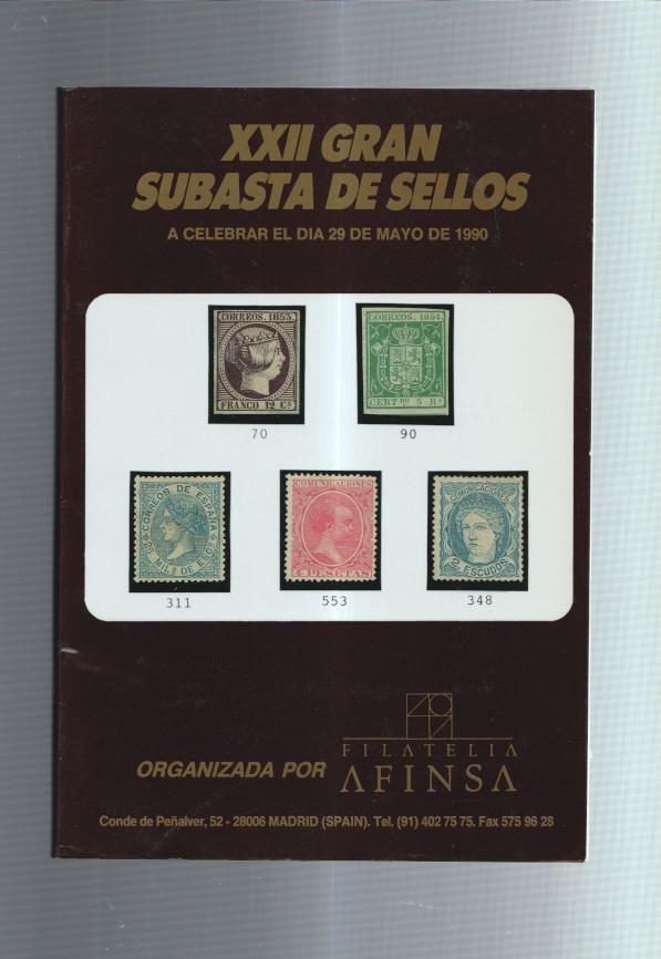 Filatelia Afinsa: XXII gran subasta de sellos, mayo 1990
