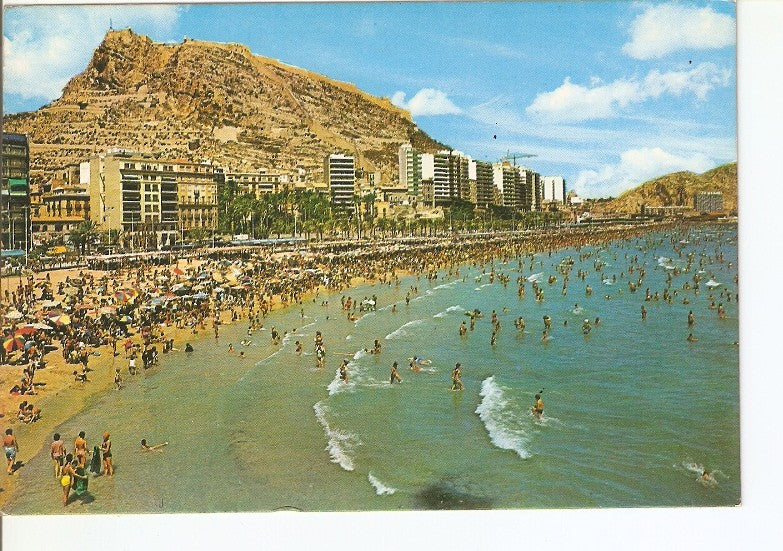 Postal 020455 : Playa de Postiguet- Castillo de Santa Barbara - Alicante