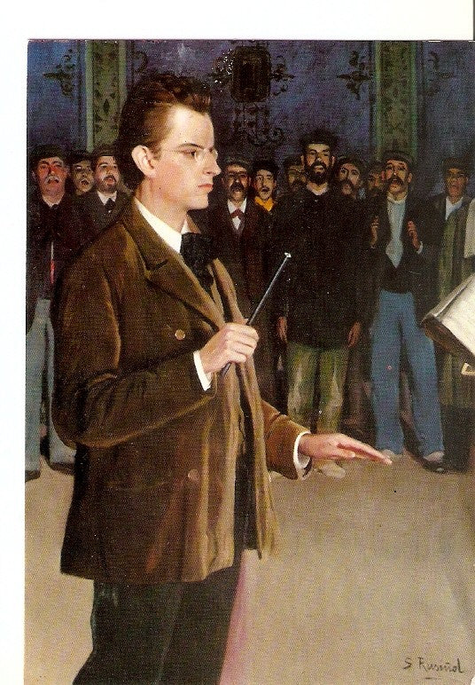 Postal 021623 : Retrato del Maestro Morera dirigiendo na coral
