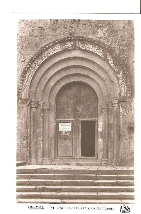 Postal 021914 : Portada de S. Pedro de Galligans - gerona