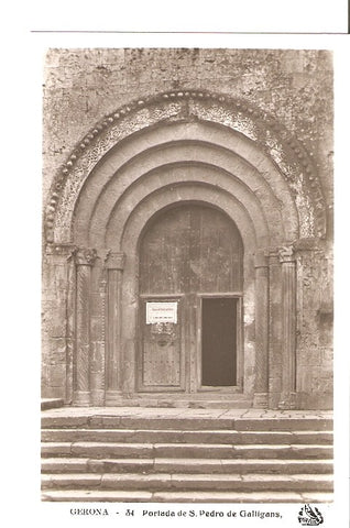 Postal 021914 : Portada de S. Pedro de Galligans - gerona